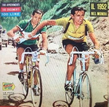 Gino Bartali et Fausto Coppi, le partage de l'eau, Tour de France 1952. (c) Lo Sport Illustrato De "La Gazzetta Dello Sport".
