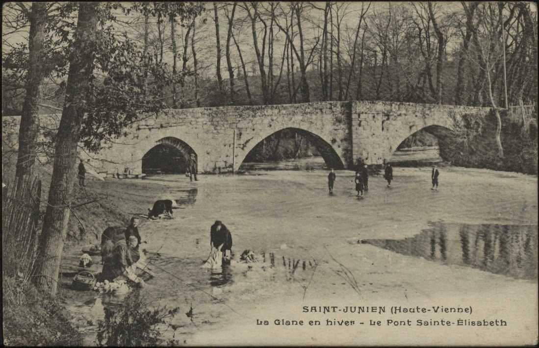 Carte postale de la Glane en hiver. (c) Archives départementales de la Haute-Vienne, 46 Fi 310.