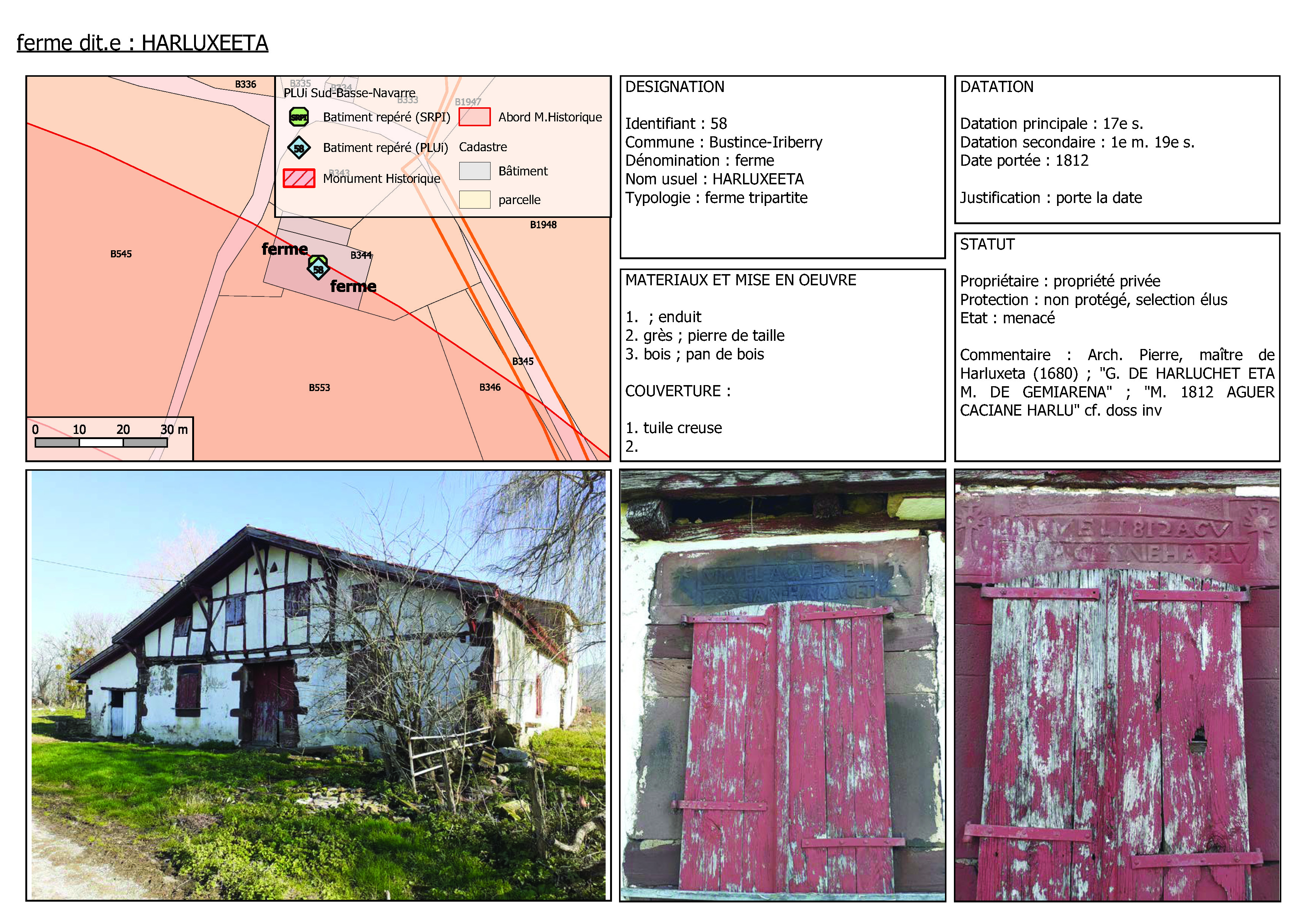 Fiche extraite de l’atlas patrimonial de la commune de Bustince-Iriberry, H. ROZIER, 2023, © CAPB