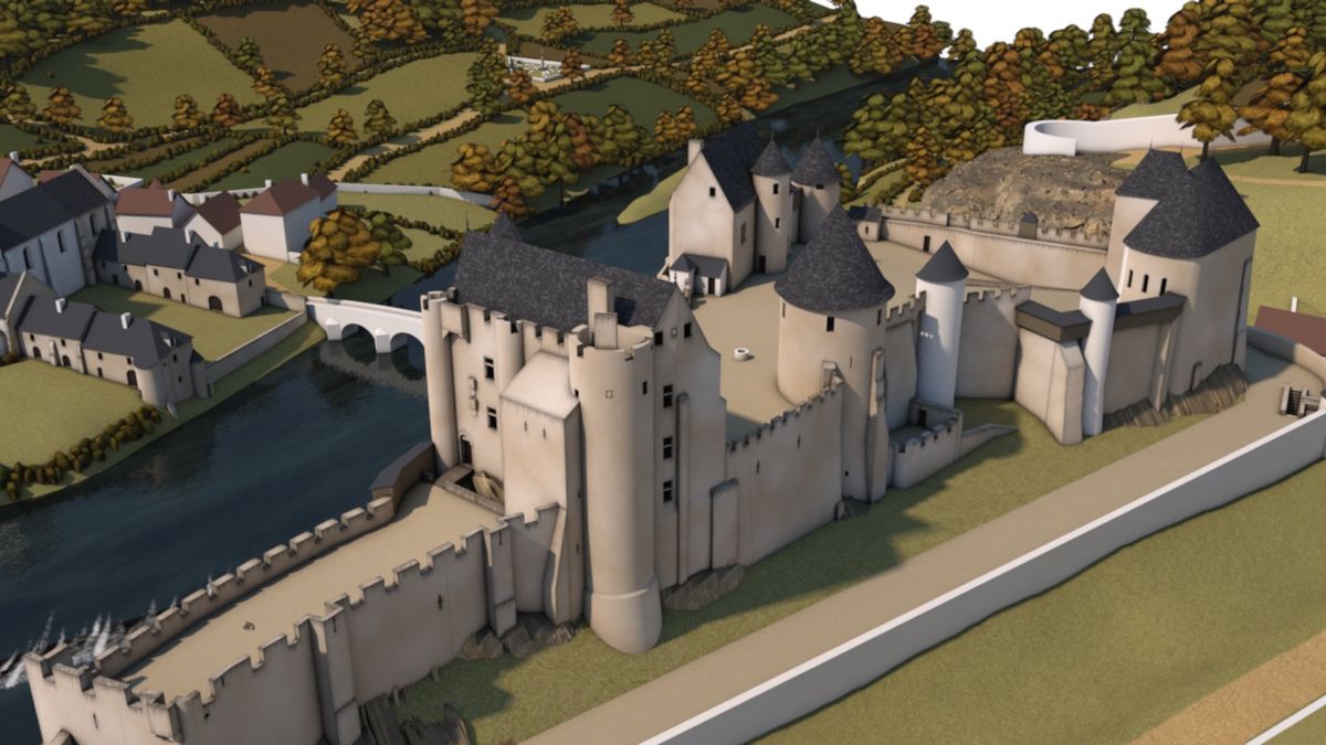 Hypothèse de restitution du château d'Angles sur l'Anglin en images de synthèse © Région Nouvelle-Aquitaine, Iksis