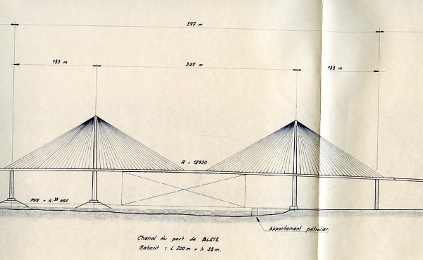 Projet d’un pont en amont de Blaye. Structure haubanée au niveau du chenal de Blaye. Étude DDE Gironde, 1983