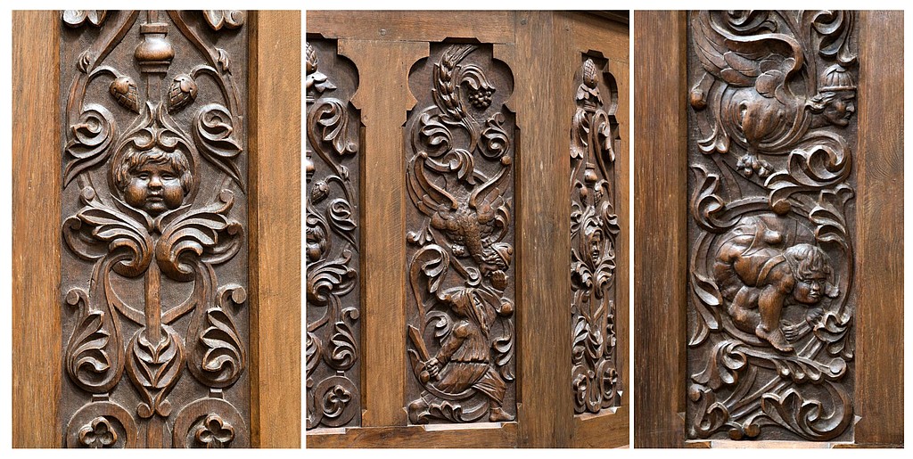 Fig. 6. Louis Saint-Lannes, chaire de l’église Sainte-Eugénie de Pontonx-sur-l’Adour, 1887. Détails. © Région Nouvelle-Aquitaine, Inventaire général du patrimoine culturel - Adrienne Barroche.
