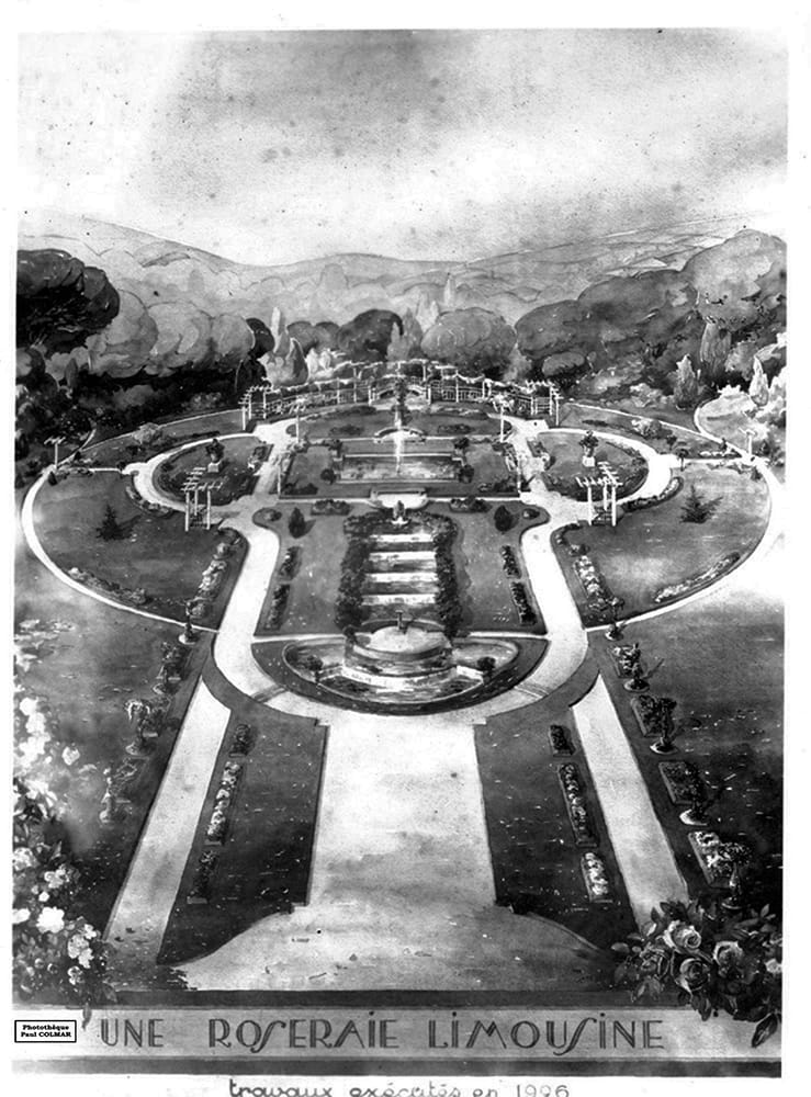 Aquarelle reproduisant la roseraie en 1927. Auteur inconnu © Paul Colmar, © Collection particulière