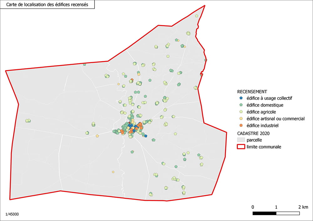 Carte de localisation des édifices recensés