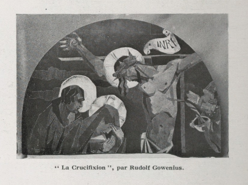 Photographie illustrant la Crucifixion réalisée par Gowenius et publiée en 1931 dans la revue « Mobilier et décoration : revue française des arts décoratifs appliqués ». https://gallica.bnf.fr/ark:/12148/bpt6k9736434c
