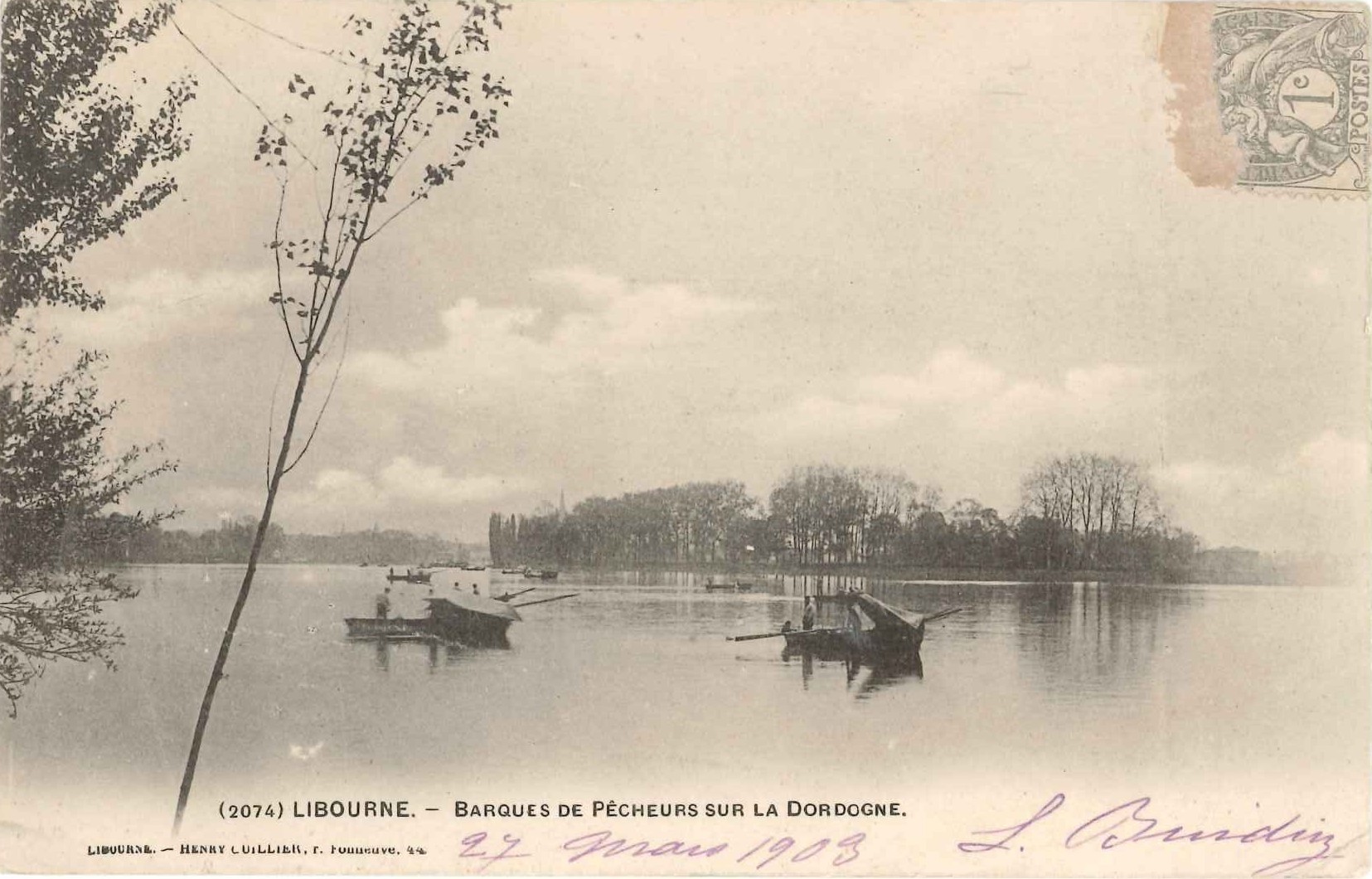 Libourne, carte postale début XXe s., pêcheurs sur la Dordogne © Archives municipales de Libourne