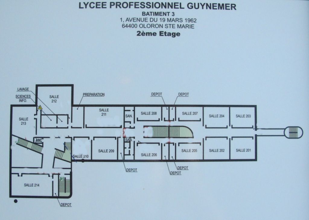 Plan du bâtiment des salles de cours (2ème étage).