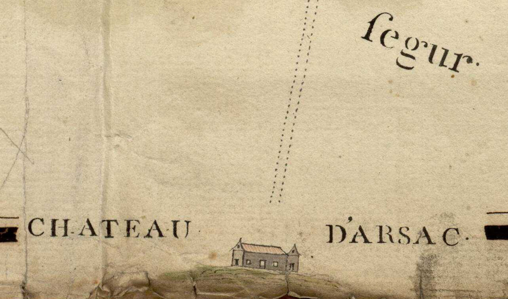 Extrait d'un plan des paroisses d'Avensan, Cantenac et Arsac. Détail du château, 18e siècle.