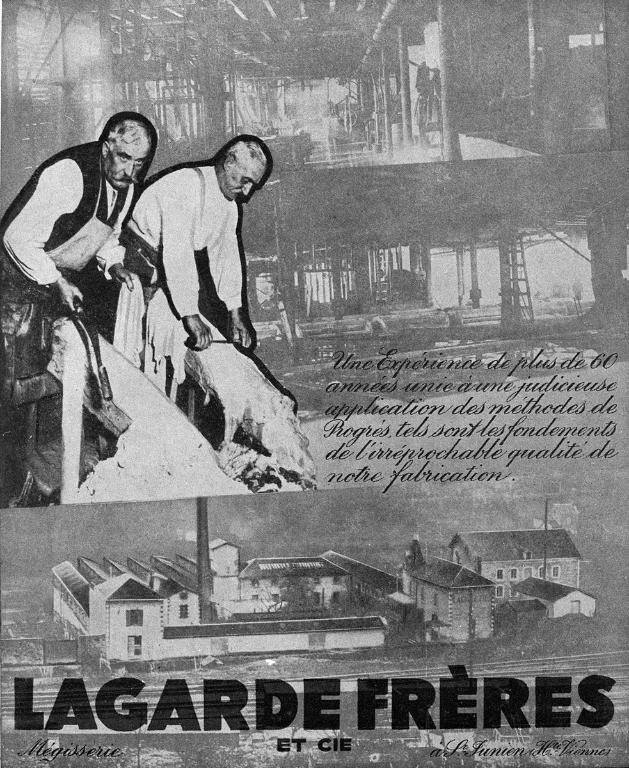 Affiche pour les établissements Lagarde frères et cie (ouvriers au travail), vers 1930.