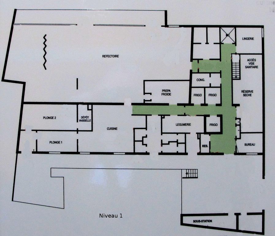 Plan du niveau 1 du bâtiment ouest (réfectoire).
