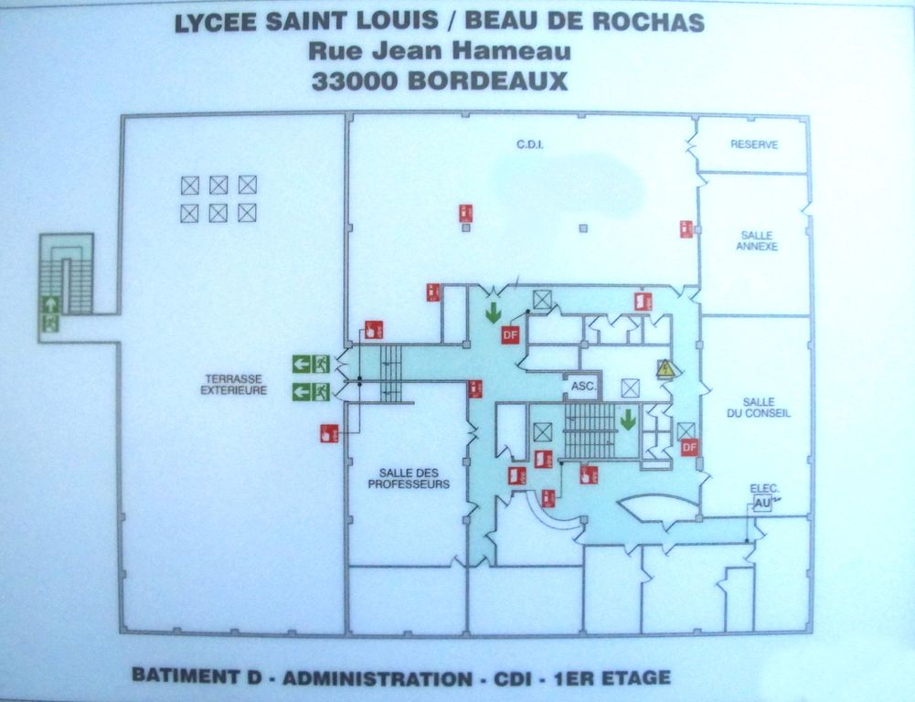 Plan du bâtiment D de l'administration et CDI. 1er étage.