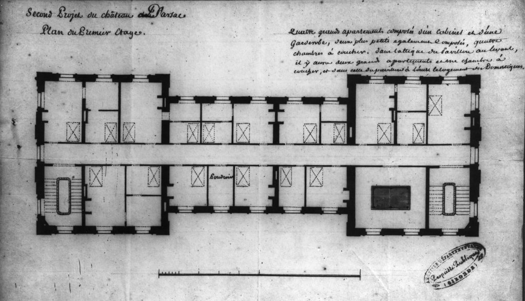 Plan du premier étage du second projet, par Bonfin, 1768.