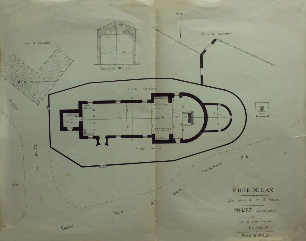 Projet d'agrandissement, s.d. (1877-1878) : plan et coupe.
