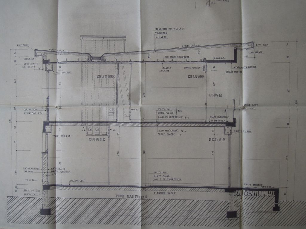 Plan de coupe et de détail d'une maison en 1959
