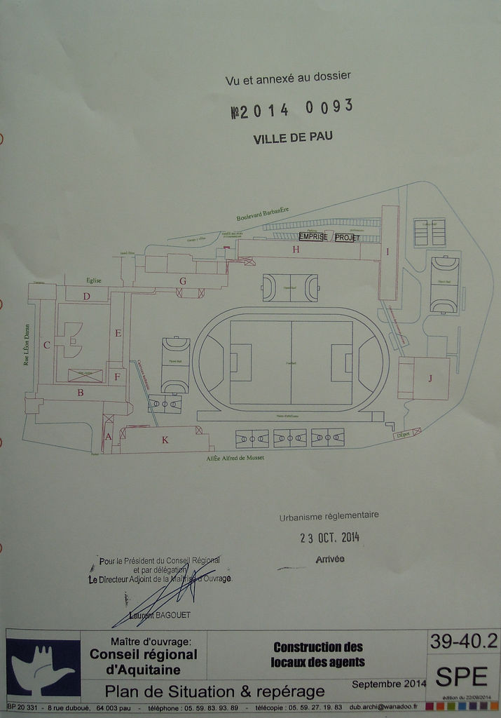 Plan du lycée en 2014 avec l'emplacement des locaux prévus pour les agents.