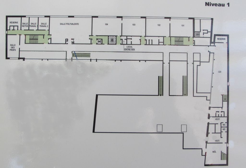 Plan du niveau 1 du bâtiment ouest (salles de cours).