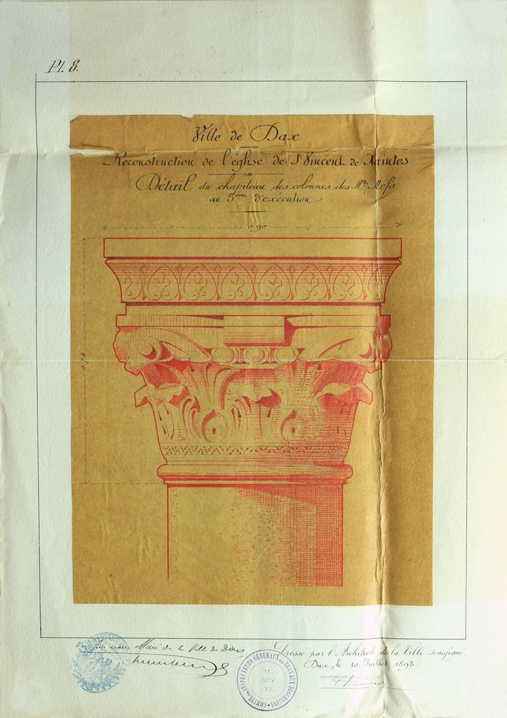 Projet de chapiteau de la nef, par Edmond Ricard, 10 juillet 1893.