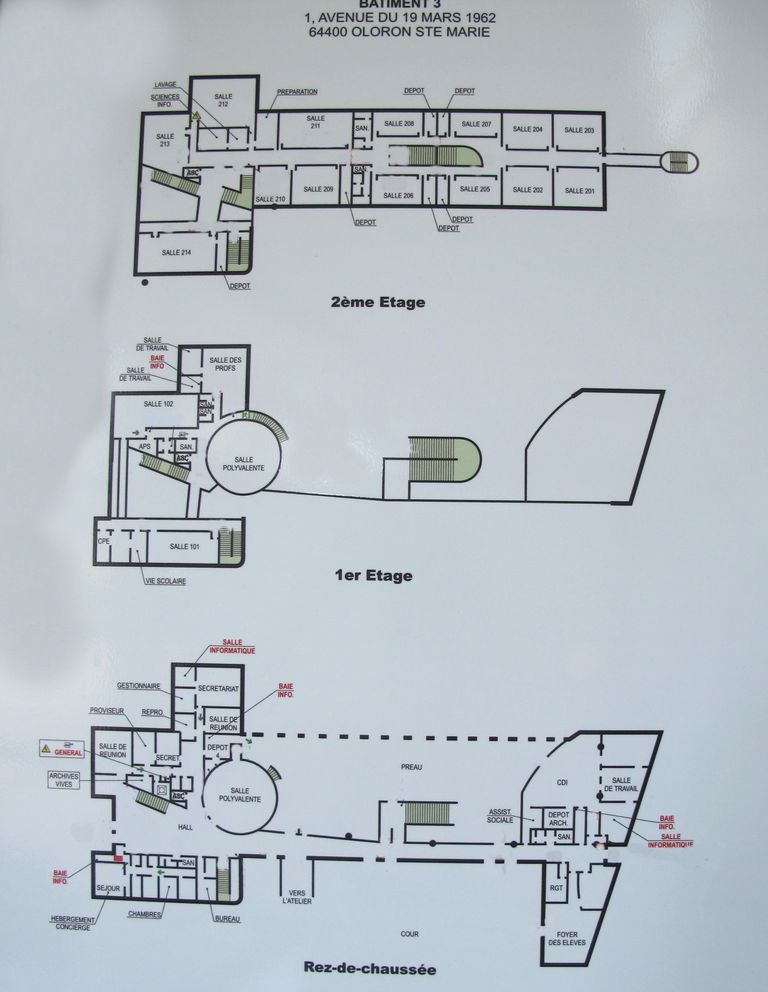 Plan général du bâtiment des salles de cours.