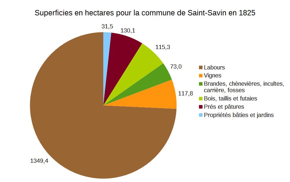 Occupation du sol à Saint-Savin en 1825 (d'après les matrices cadastrales).