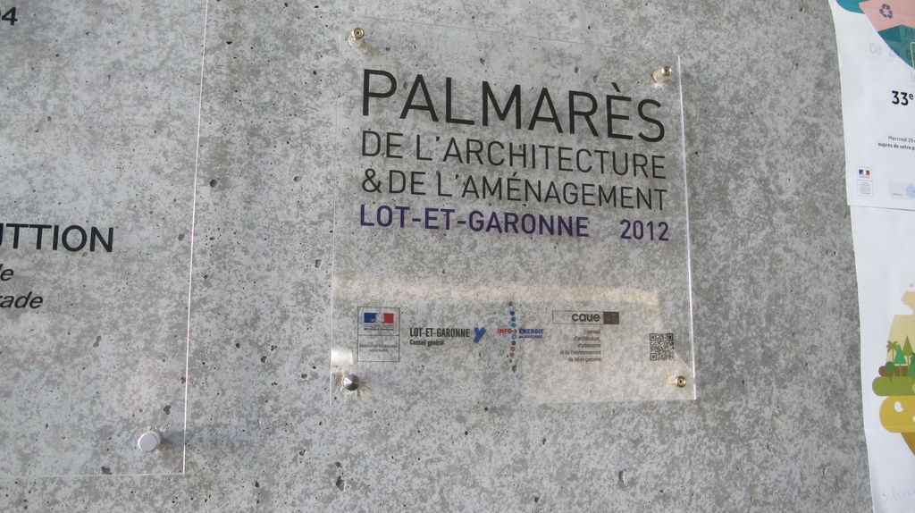 Plaque commémorative du Palmarès de l'architecture et de l'aménagement (2012).