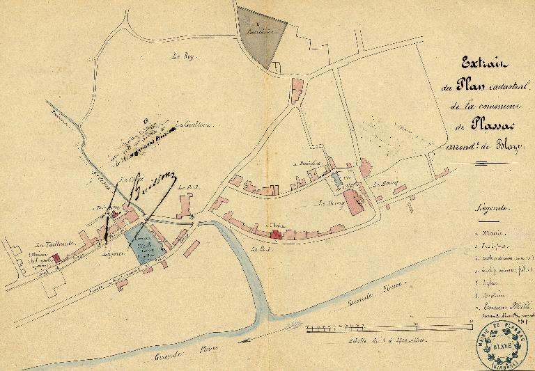 Extrait du plan cadastral pour situé le terrain de la mairie-école, 1880.