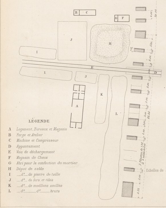 L'organisation du chantier, plan en 1883. 