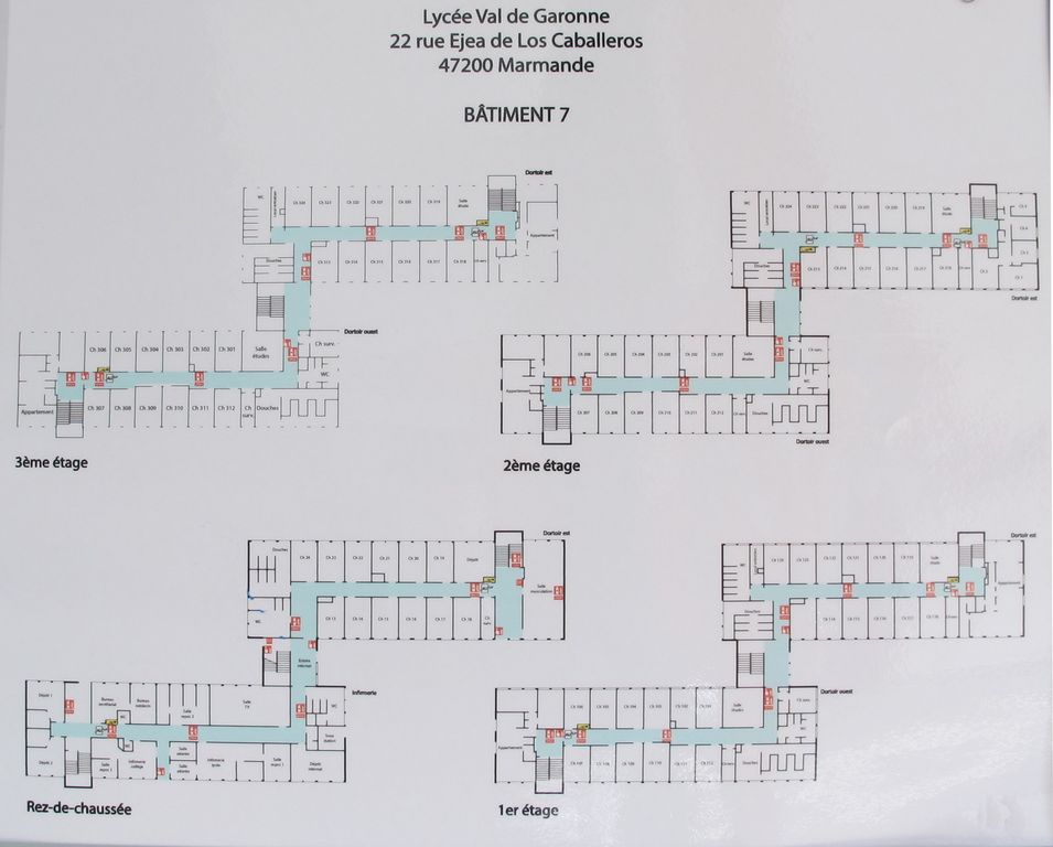 Plan des étages de l'internat garçons (bâtiment 7).