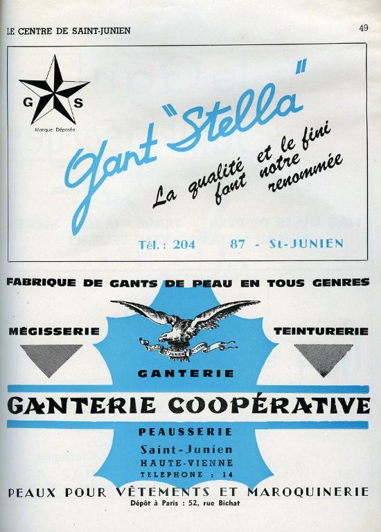 Publicités pour les gants Stella (en haut), 1970.