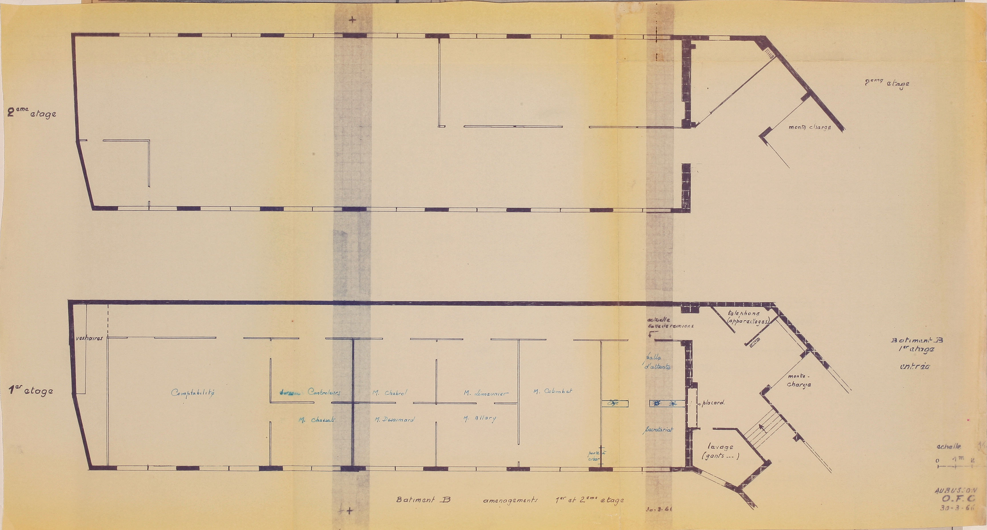 Plans des 1er et second étages du bâtiment B de la FRLE (1966) (AC Aubusson).