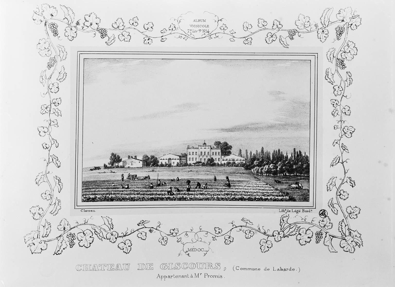 Lithographie, 1835 : Château Giscours appartenant à M. Promis.