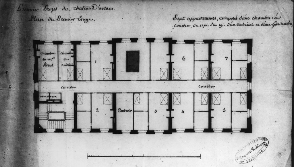 Plan du premier étage du premier projet, par Bonfin, 1768.