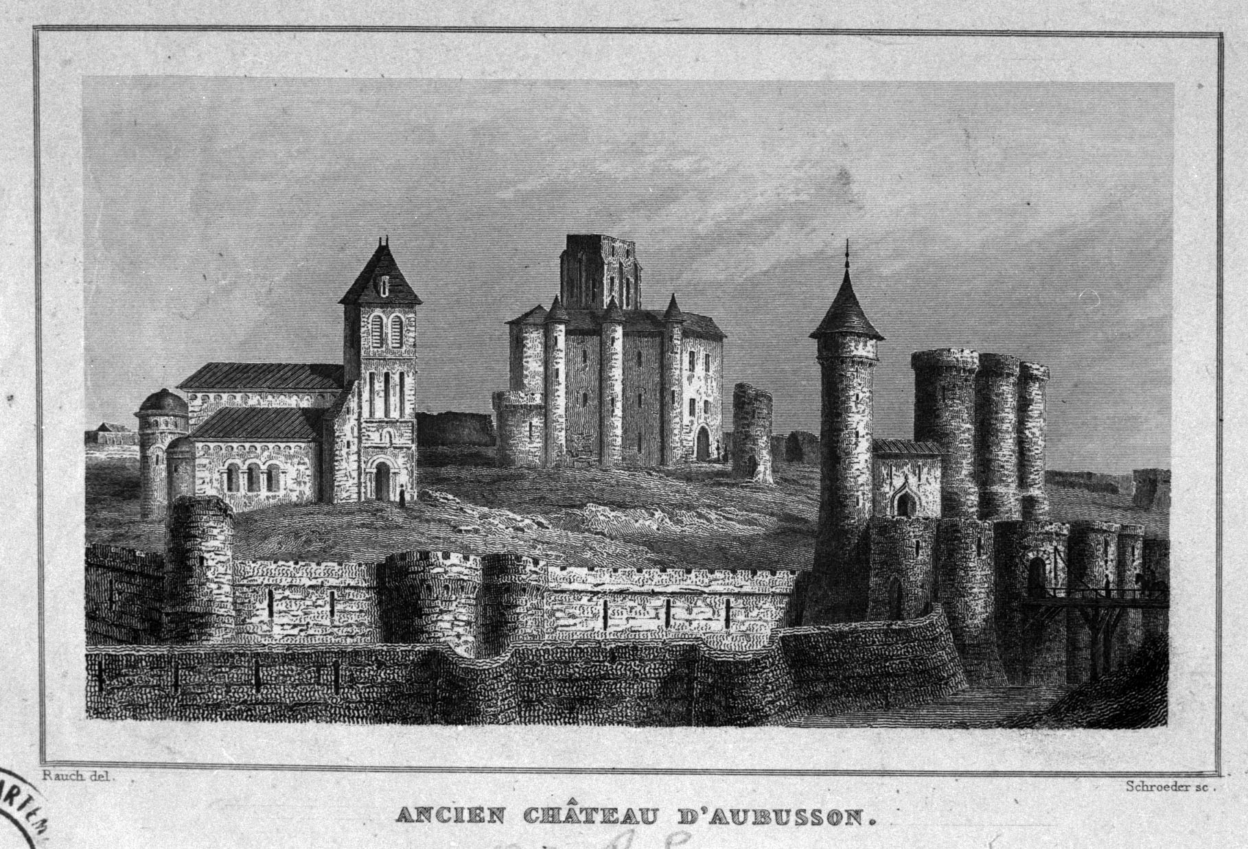 Gravure représentant l'ancien château avant sa destruction et illustrant le Guide pittoresque du voyageur en France, édité par Firmin-Didot en 1838 (AD 23). 