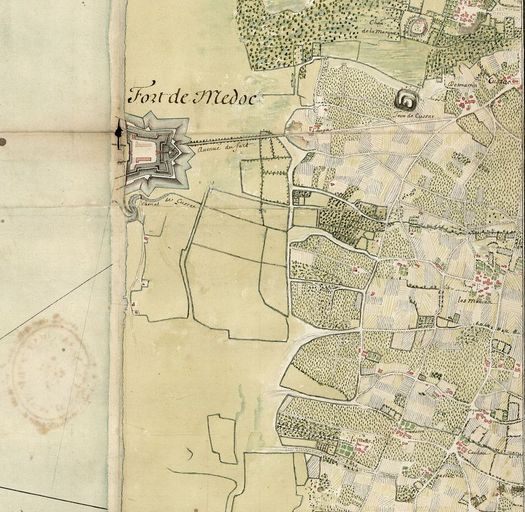 Carte de la situation des places qui desservent l'entrée de la Garonne et de leurs environs de Blaye, 1691, par Ferry : détail.