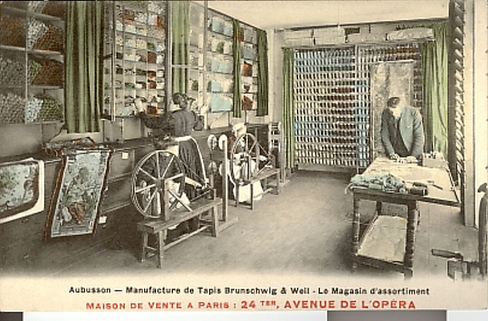 Carte postale de la manufacture Brunschwig et Weil (1er quart 20e siècle) : le magasin d'assortiment (collection particulière).