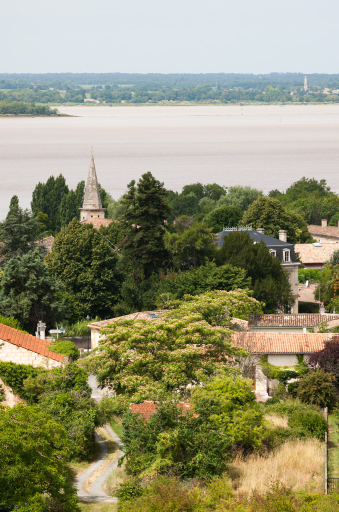 Vue depuis Montuzet : clocher de Lamarque de l'autre côté de l'estuaire.