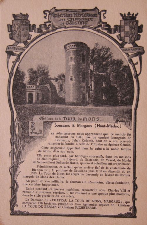 Carte postale : château de la Tour de Mons (collection particulière).