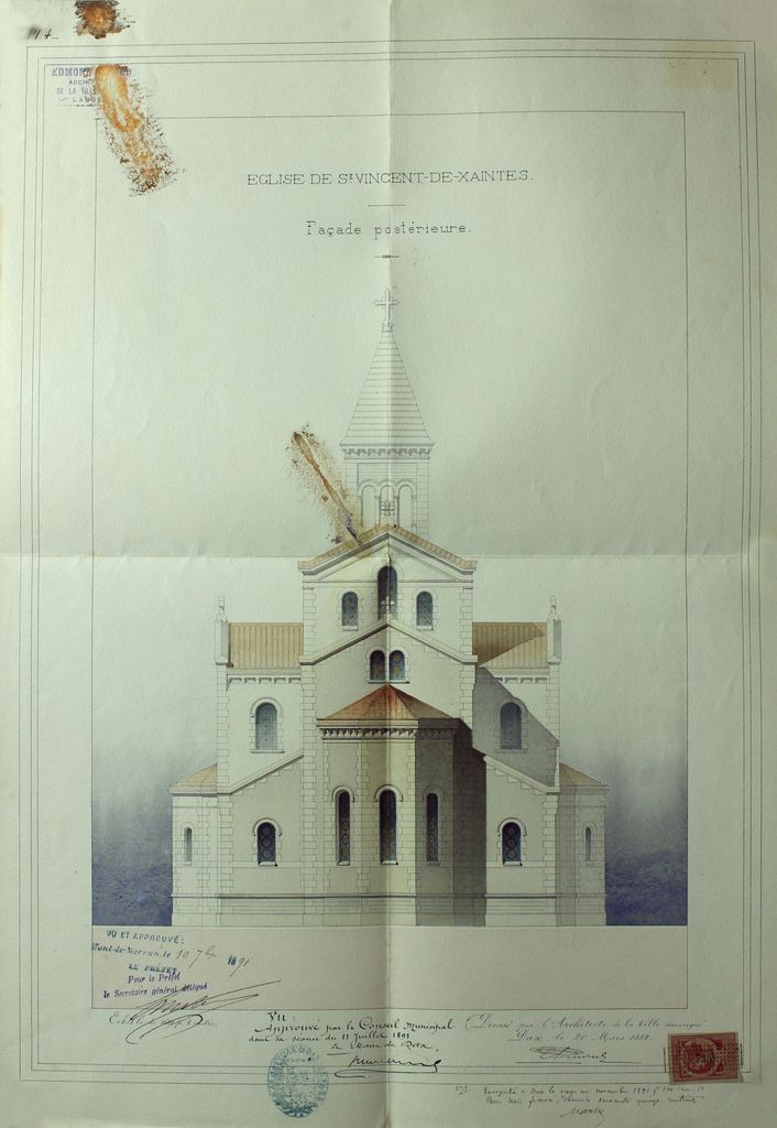 2e projet de reconstruction, par Edmond Ricard, 20 mars 1889 : façade postérieure.