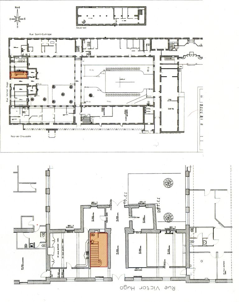 Plan de situation dans l'édifice (en bas, détail de l'aile ouest).