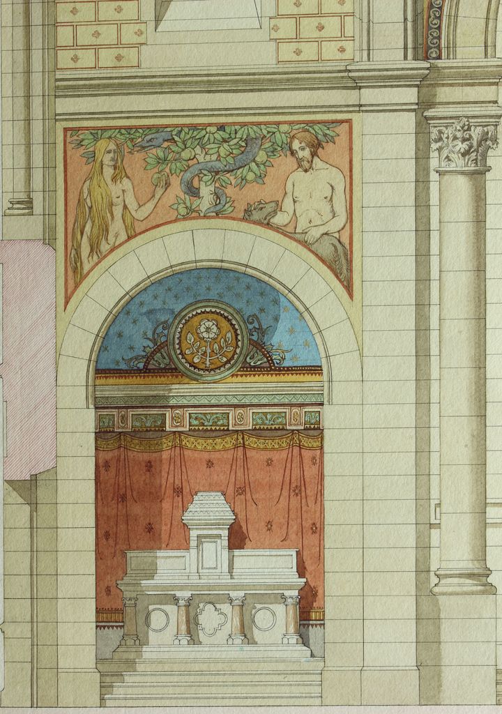 Projet de peintures murales, par Edmond Ricard et Jean-Henri Bonnet, 2 avril 1898 : détail de la chapelle de la Vierge.