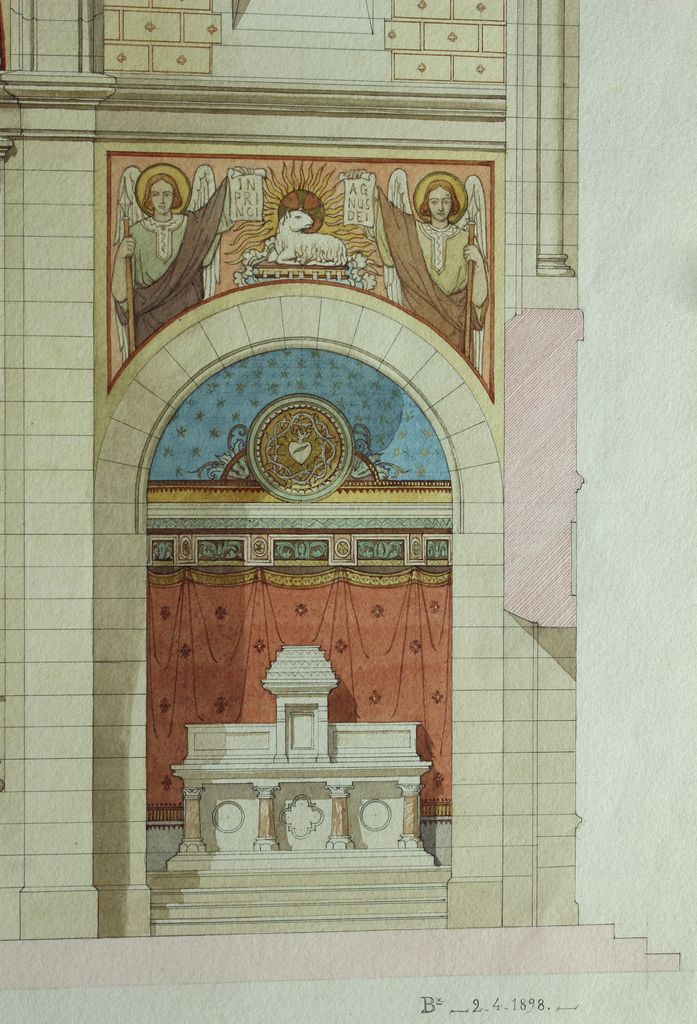 Projet de peintures murales, par Edmond Ricard et Jean-Henri Bonnet, 2 avril 1898 : détail de la chapelle du Sacré-Coeur.