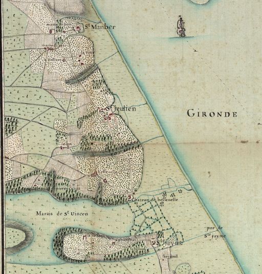 Extrait de la Carte des environs de Blaye et des deux cotes de la Gironde, 1716.