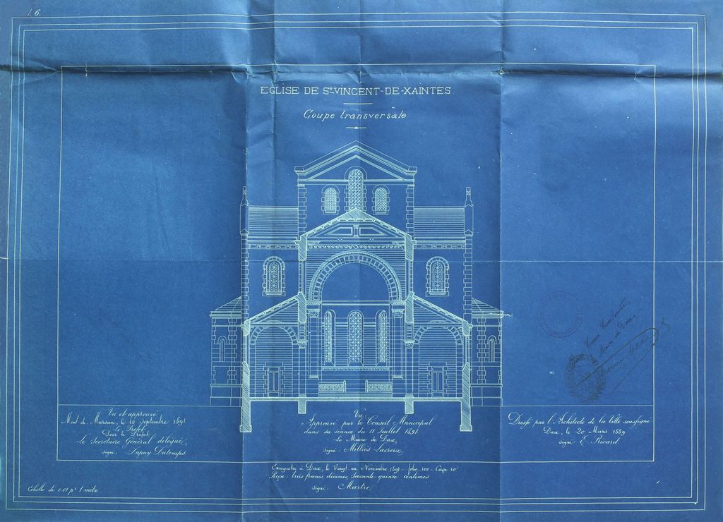 2e projet de reconstruction, par Edmond Ricard, 20 mars 1889 : coupe transversale.