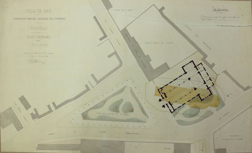Avant-projet de reconstruction, par Edmond Ricard, décembre 1887 : plan d'ensemble.