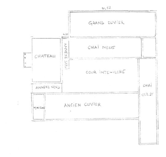 Plan approximatif des principaux bâtiments attenant au logis, après les travaux d'Emerit (1890-1895).