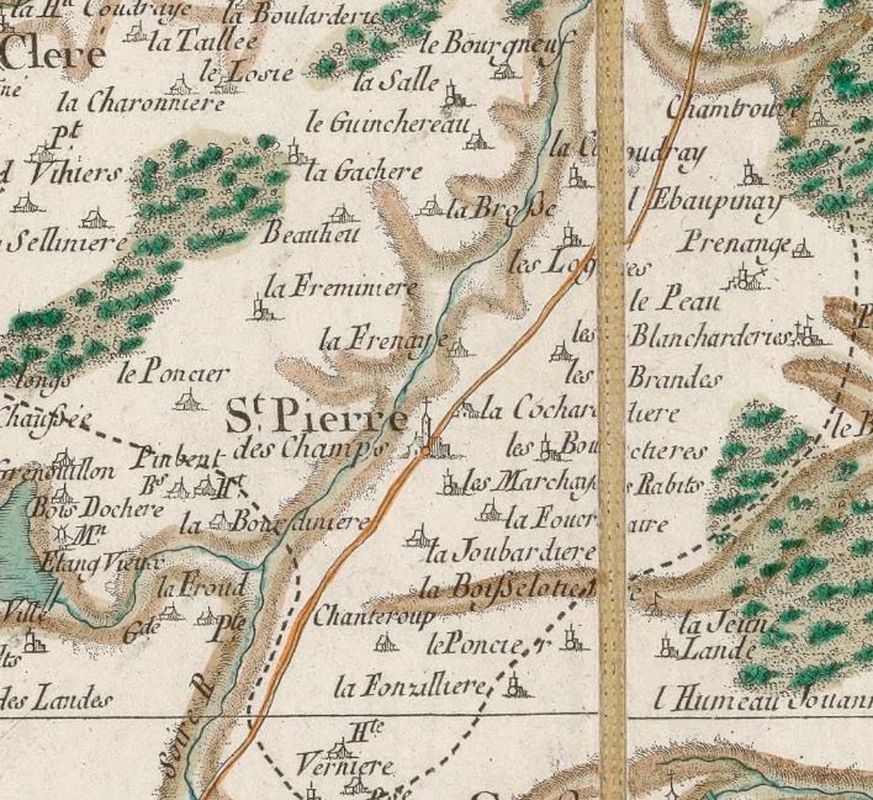 Représentation de la paroisse de Saint-Pierre-à-Champ sur la carte de Cassini.