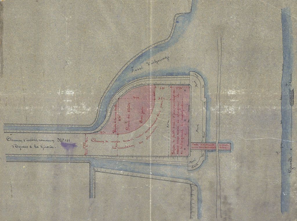 Plan de distribution du port, emplacements affectés à la circulation des charrettes et au dépôt des marchandises, 20 juillet 1872.