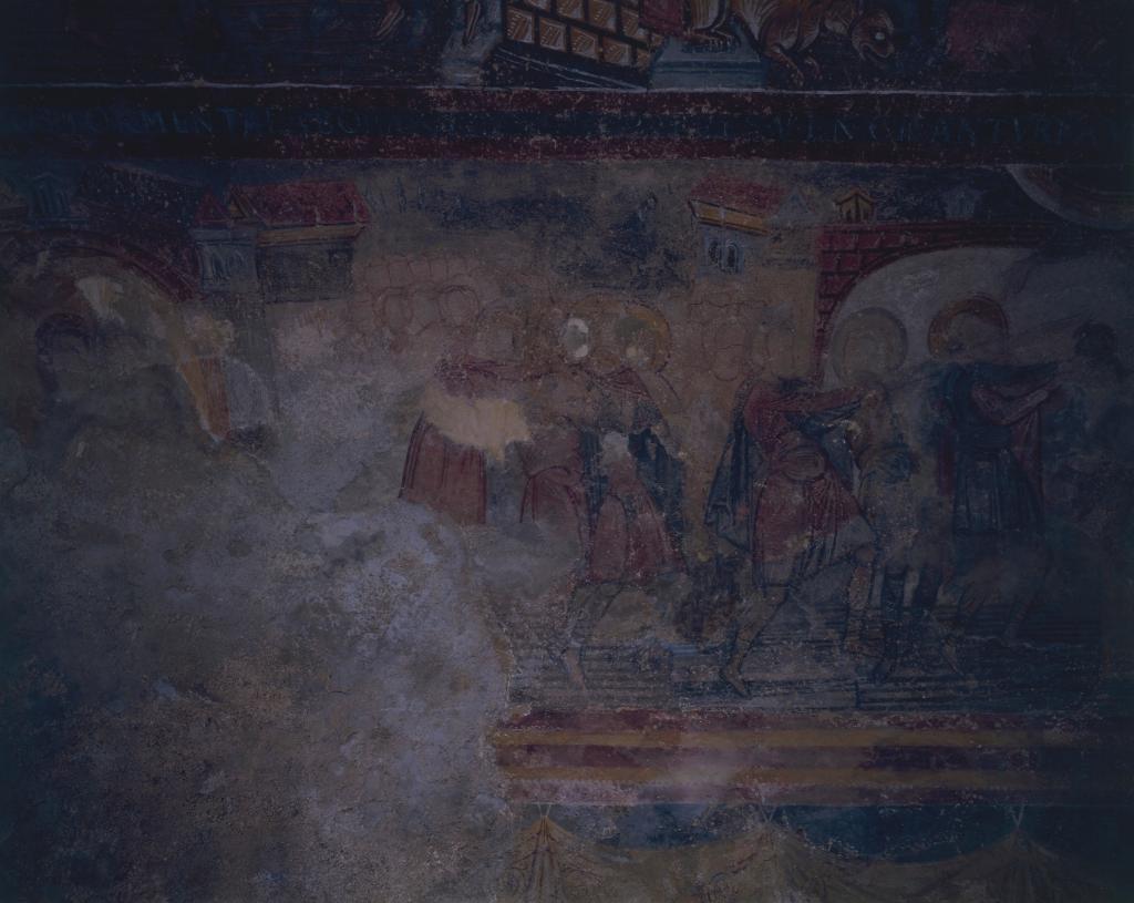 Crypte, registre inférieur sud, troisième scène : Savin et Cyprien sont rattrapés par Maximus à Cerasus.
