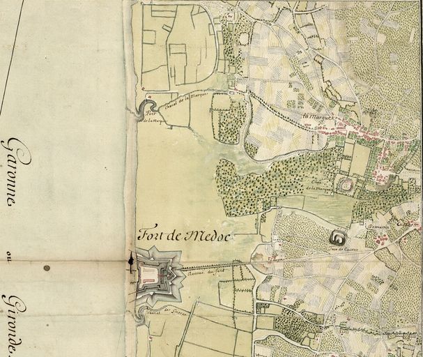 Extrait de la carte de la situation des places qui desservent l'entrée de la Garonne et de leurs environs de Blaye : 1691.