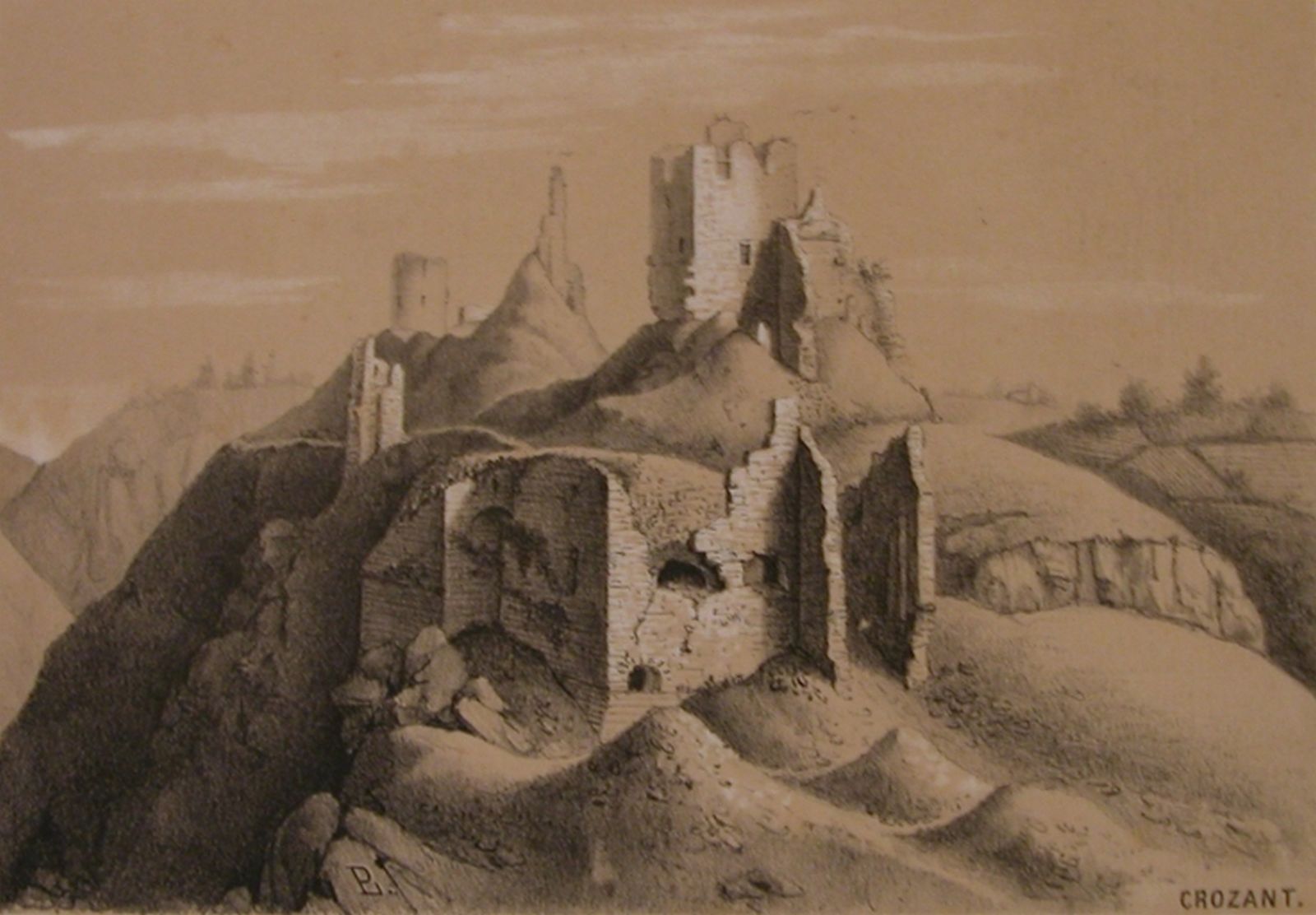 Dessin du château de Crozant (19e siècle).