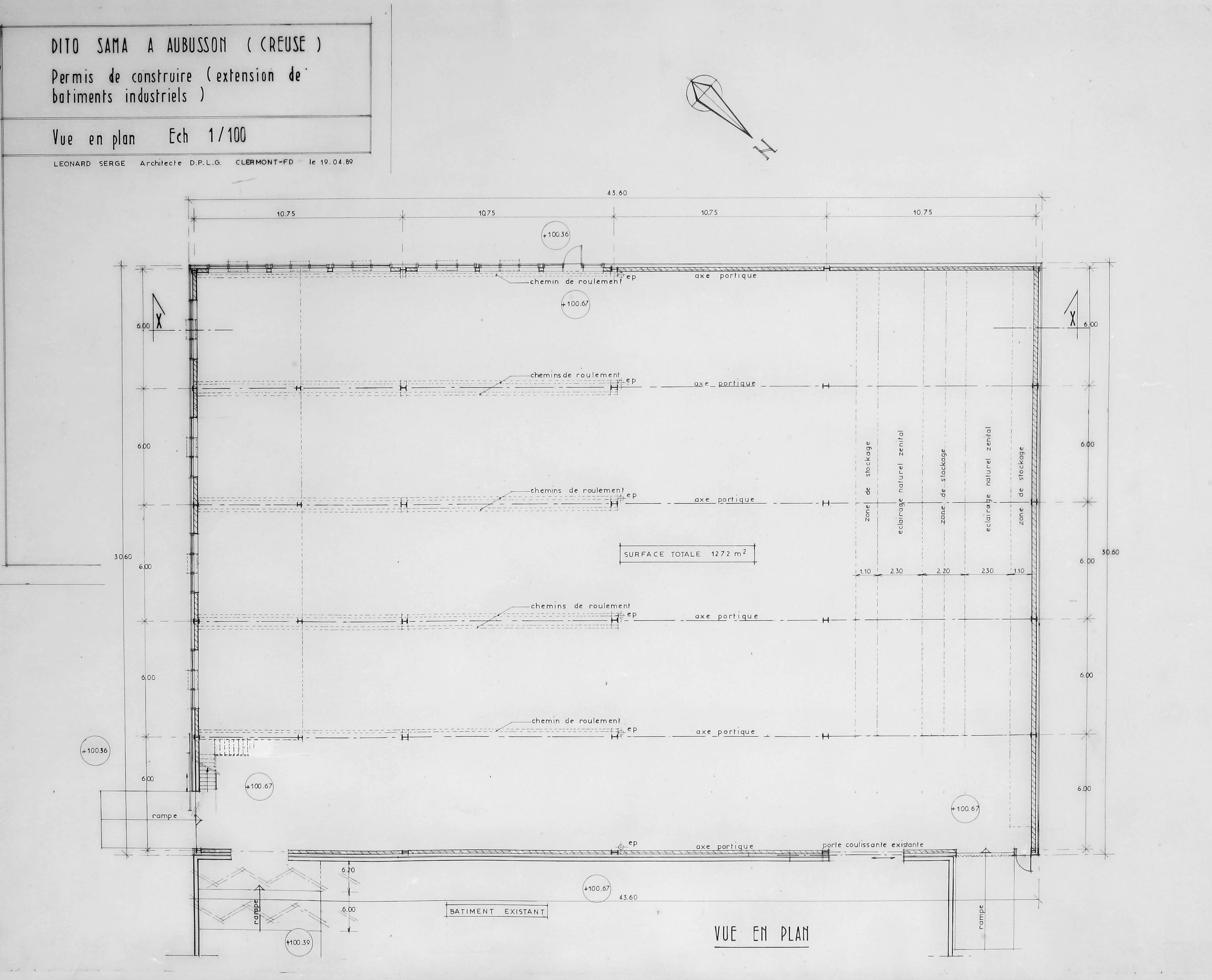Plan de l'extension des ateliers construite en 1989.